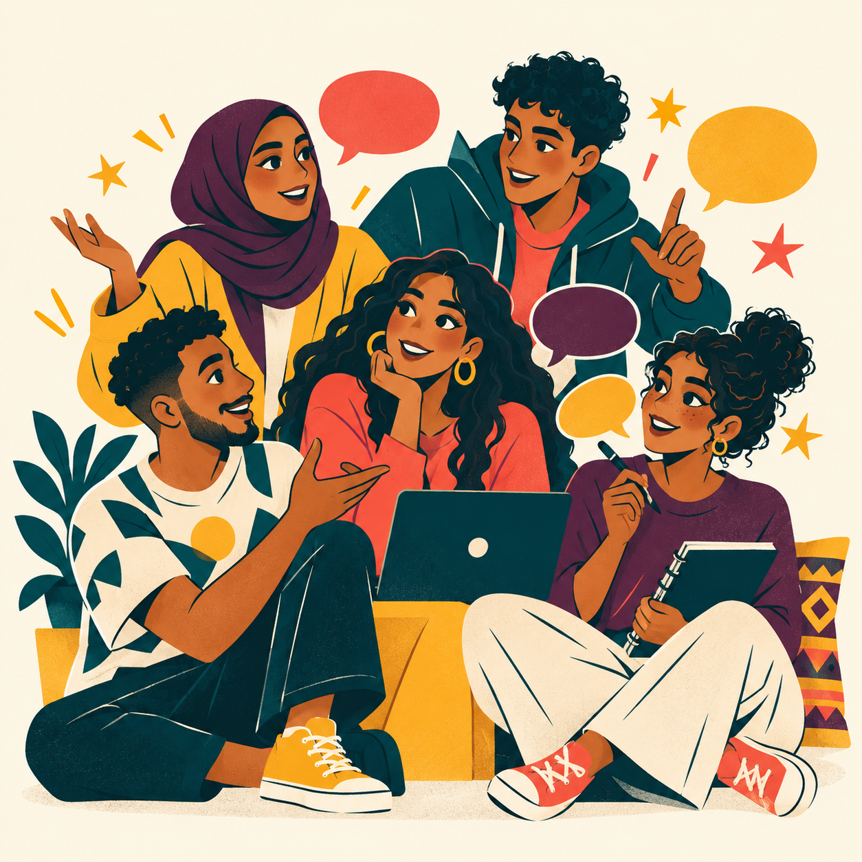 A group of young people sharing ideas and connecting
